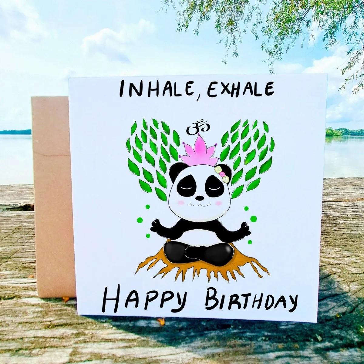 Inhale, Exhale – Happy Birthday Panda Meditation Card, Zen Greeting for Yoga Lovers, Wellness Gift