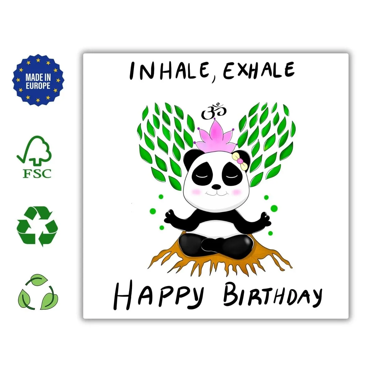 Inhale, Exhale – Happy Birthday Panda Meditation Card, Zen Greeting for Yoga Lovers, Wellness Gift