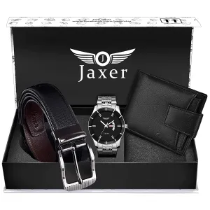 Jaxer Belt, Wallet & Watch Combo  (Black, Silver) - JXBWC3002