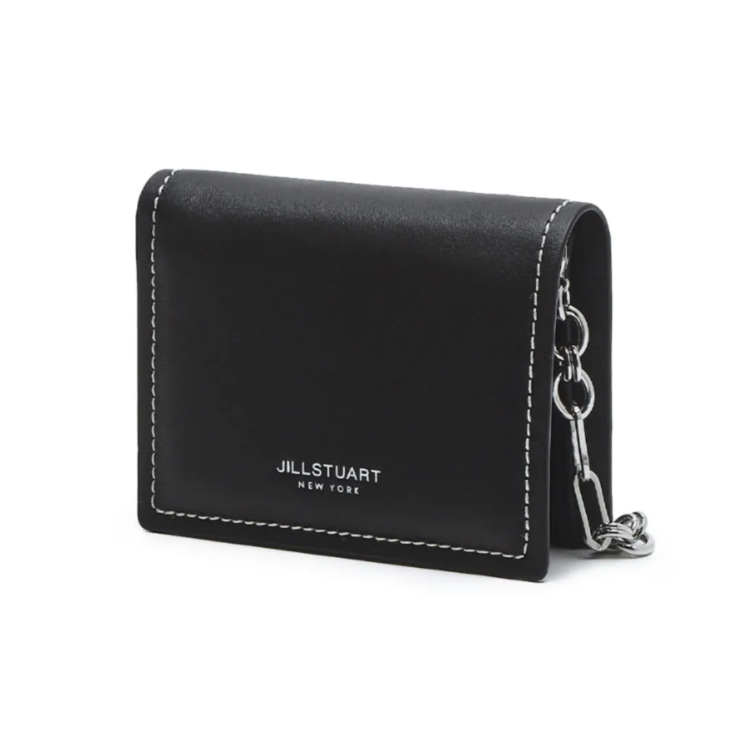 JILLSTUART NEW YORK Black Stitched Cowhide Half Wallet Folding Mini Wallet Detachable Chain Strap Stylish Design / from Seoul, Korea