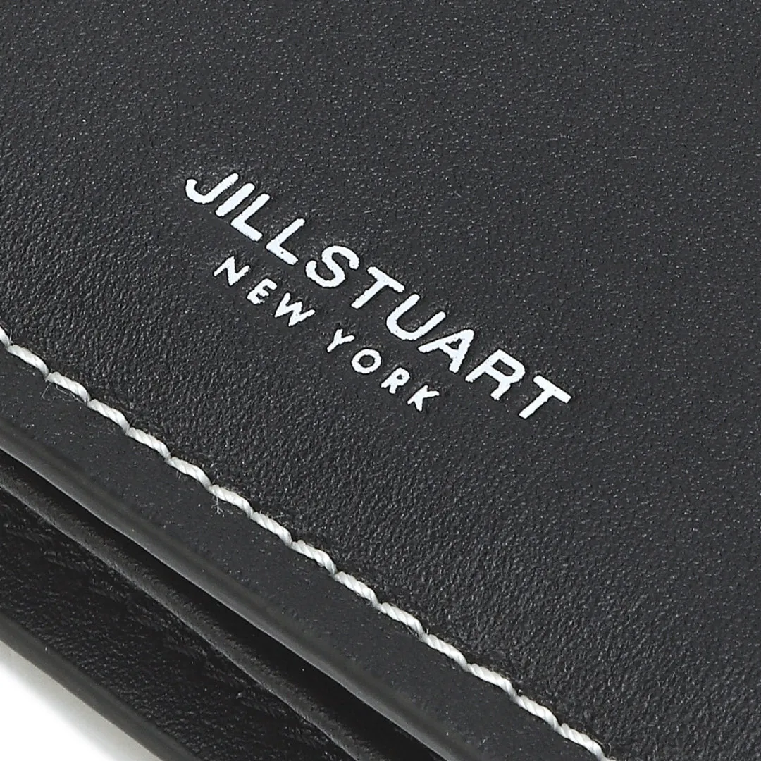 JILLSTUART NEW YORK Black Stitched Cowhide Half Wallet Folding Mini Wallet Detachable Chain Strap Stylish Design / from Seoul, Korea