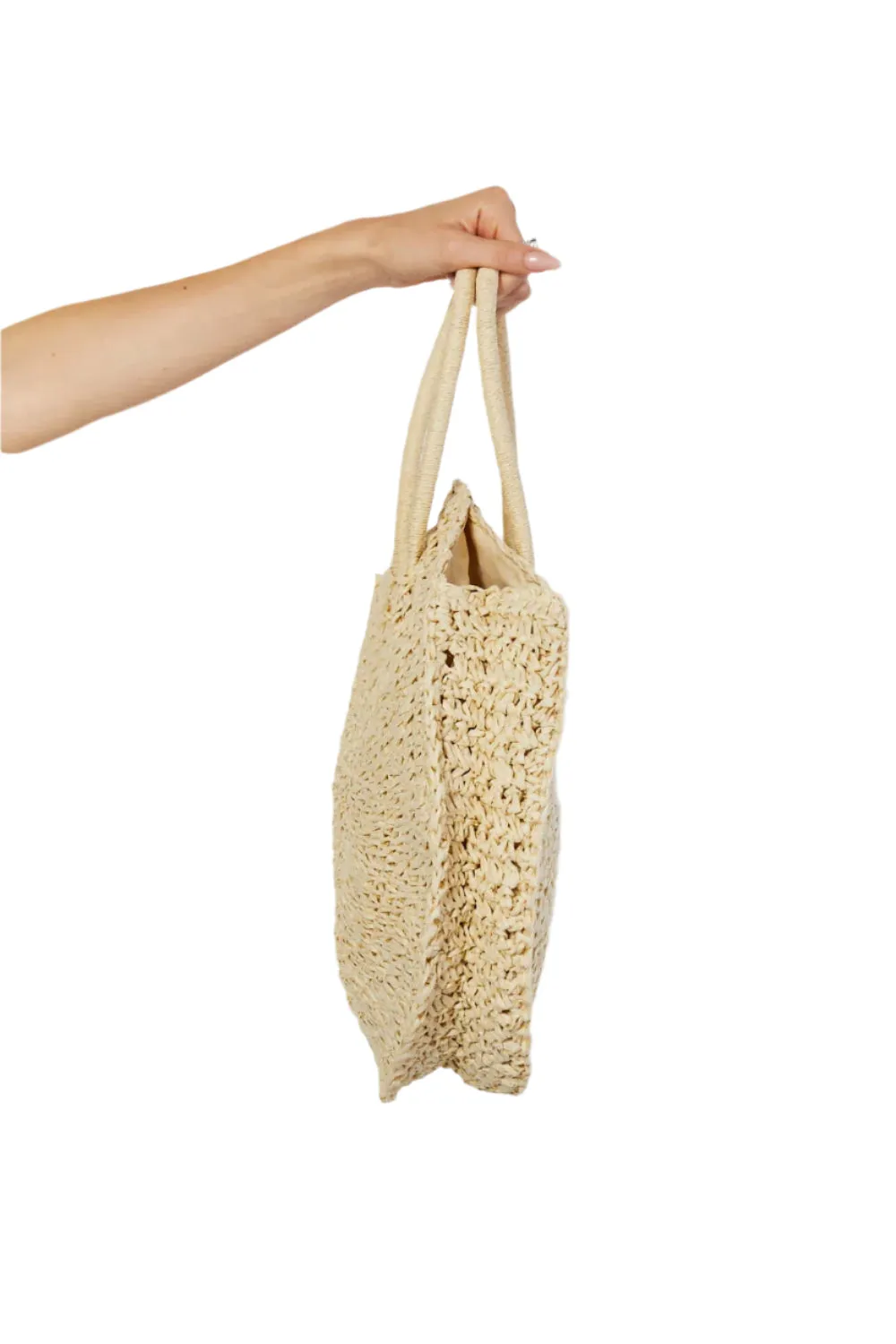 Justin Taylor Beach Date Straw Rattan Handbag in Ivory