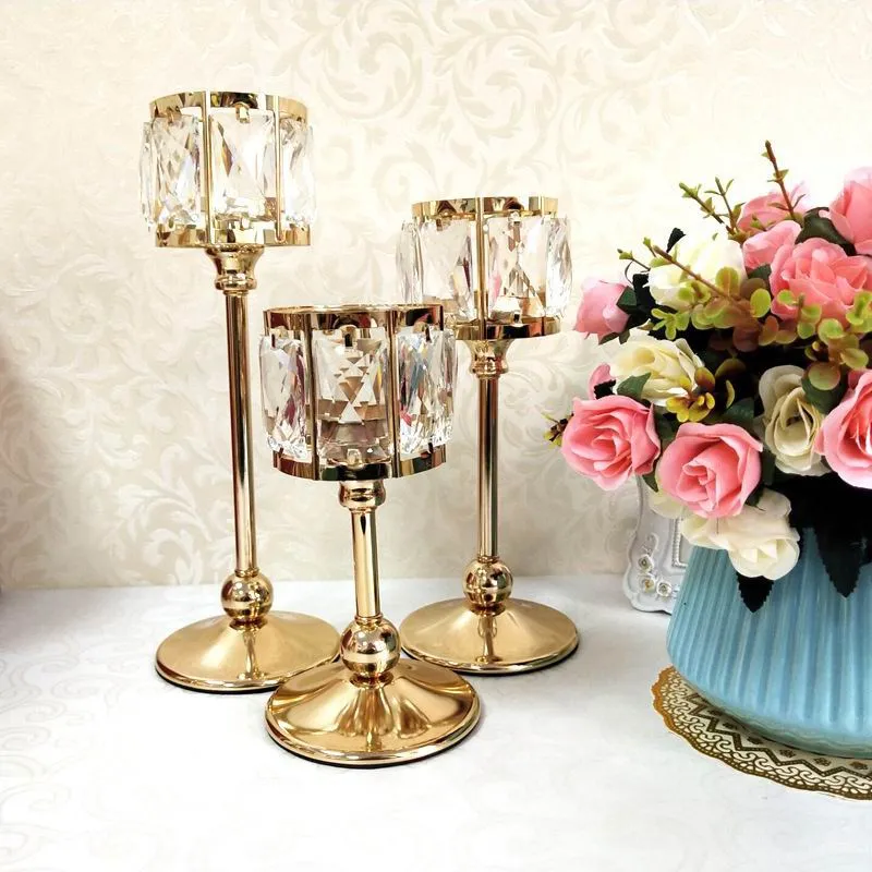 K9 Crystal Gold Candle Holders As Table Centrepieces For Wedding Or Party Decoration