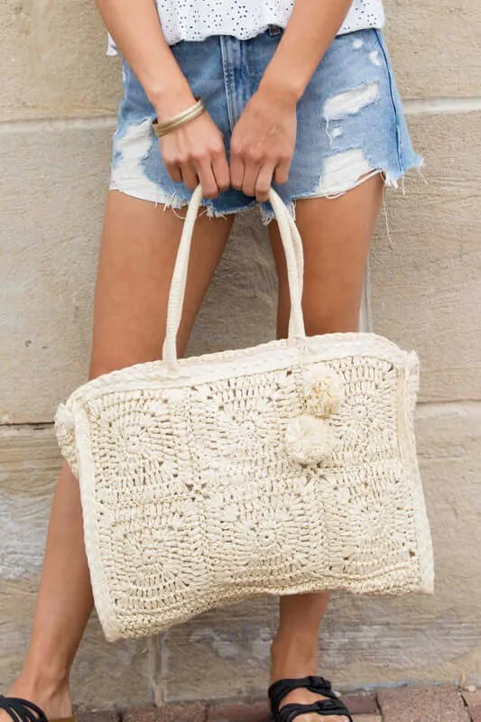 Khaki Straw Traveler Tote