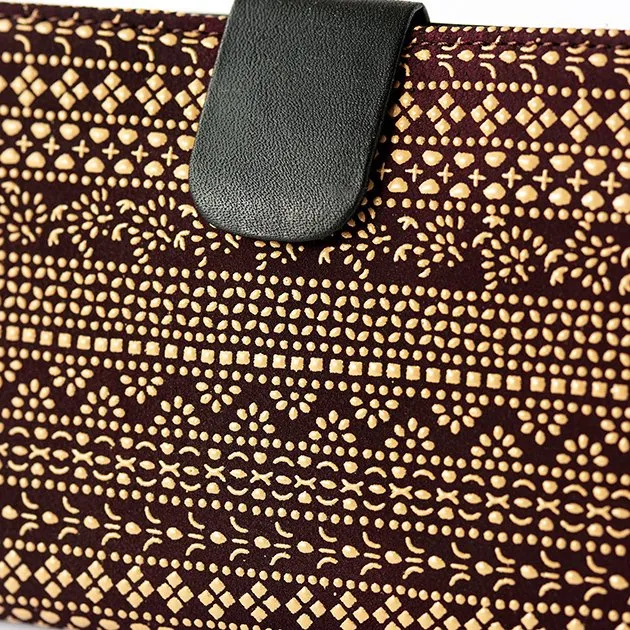 Koshu Inden Japanese Deerskin Leather with Urushi (Japanese Lacquer) Long Wallet - Tsumugi (traditional Japanese silk fabric) Pattern / Dusky purple - ,  Made in Japan,  Japanese Leather Wallet