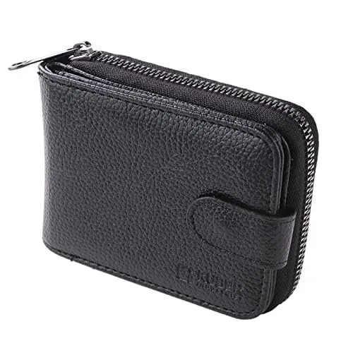 Kuber Industries Card Holder Wallet for Men Women|Debit Credit Card Holder|Wallet for Id, Visiting Card, Buisness Card|RFID Protected|Button & Zipper Closure Wallet|Black (Pack of 2)