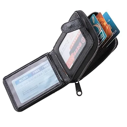 Kuber Industries Card Holder Wallet for Men Women|Debit Credit Card Holder|Wallet for Id, Visiting Card, Buisness Card|RFID Protected|Button & Zipper Closure Wallet|Black (Pack of 2)