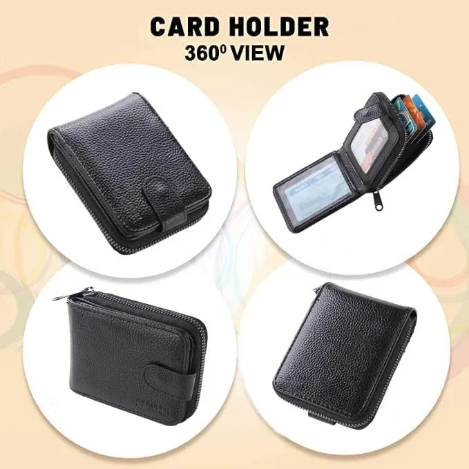 Kuber Industries Card Holder Wallet for Men Women|Debit Credit Card Holder|Wallet for Id, Visiting Card, Buisness Card|RFID Protected|Button & Zipper Closure Wallet|Black (Pack of 2)