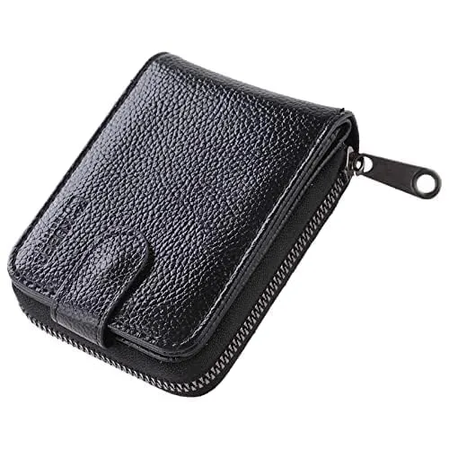 Kuber Industries Card Holder Wallet for Men Women|Debit Credit Card Holder|Wallet for Id, Visiting Card, Buisness Card|RFID Protected|Button & Zipper Closure Wallet|Black (Pack of 2)