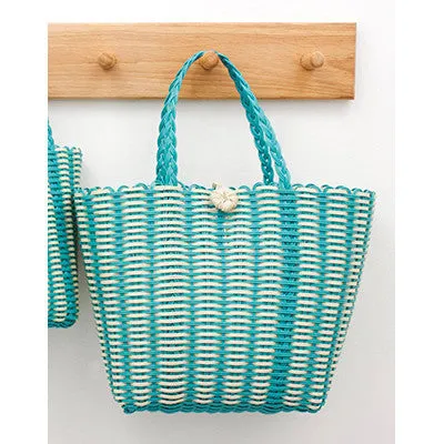 LARGE BLUE & CREAM SHOPPING BASKET