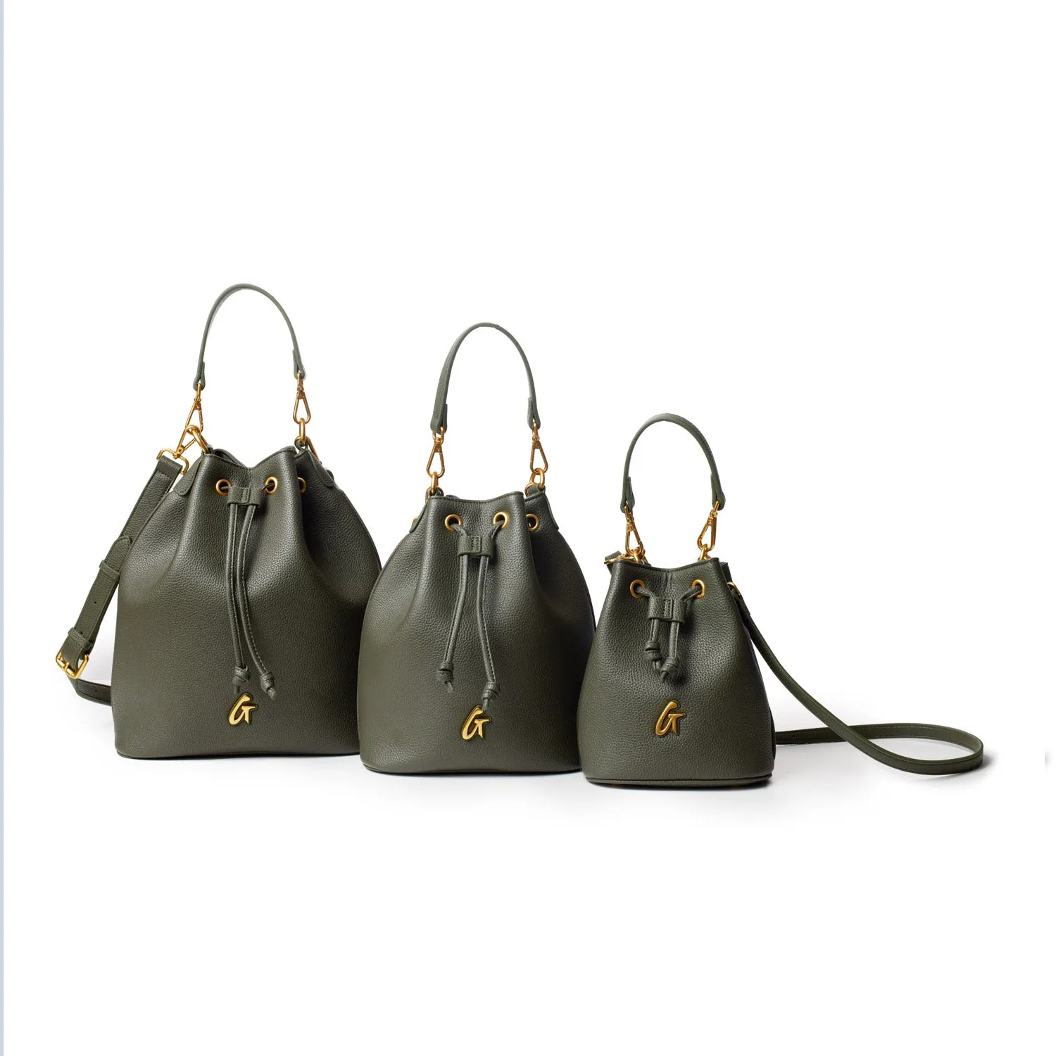 LARGE PEBBLE BUCKET BAG - OLIVE GREEN