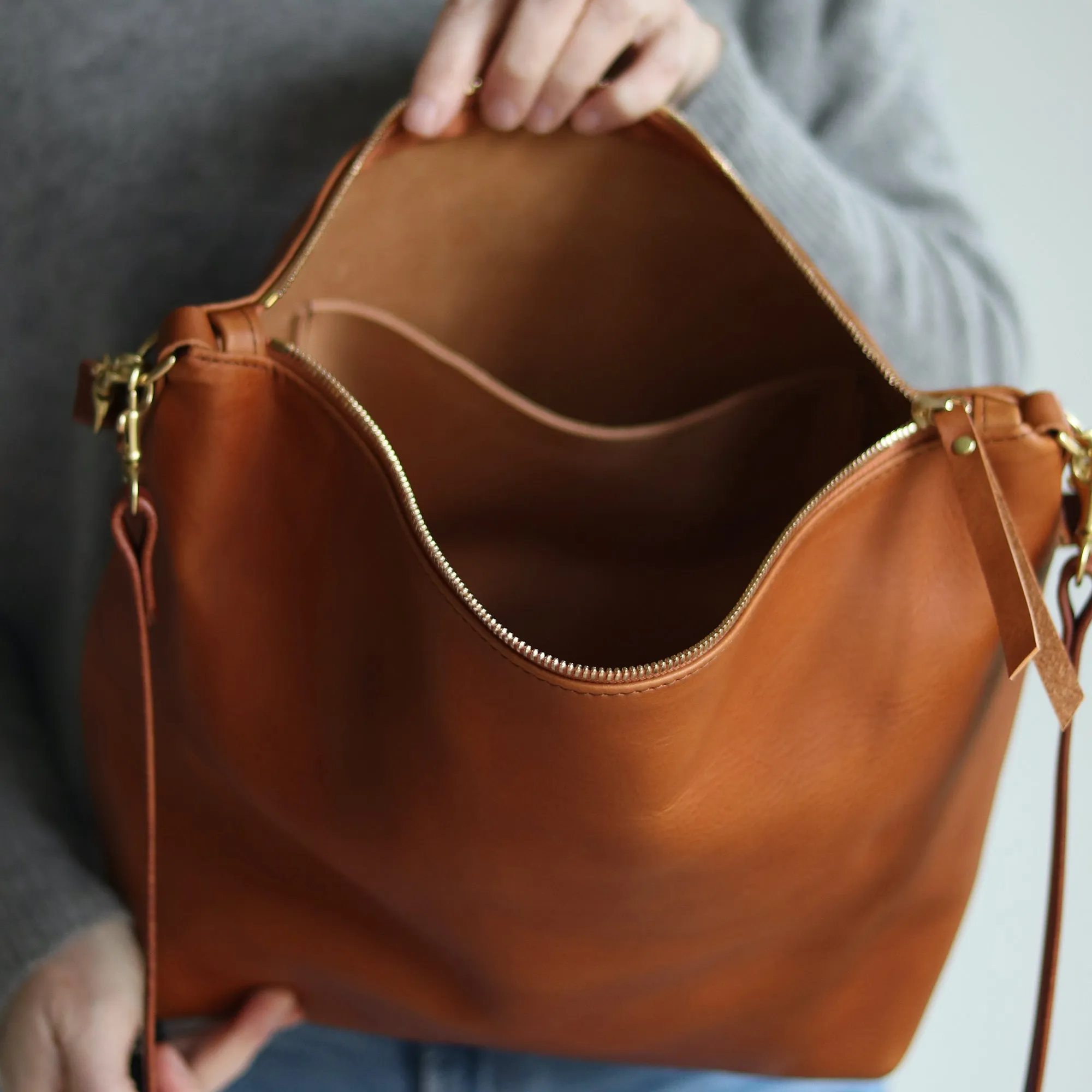 Large Slouchy Hobo Crossbody - Brown Pebble