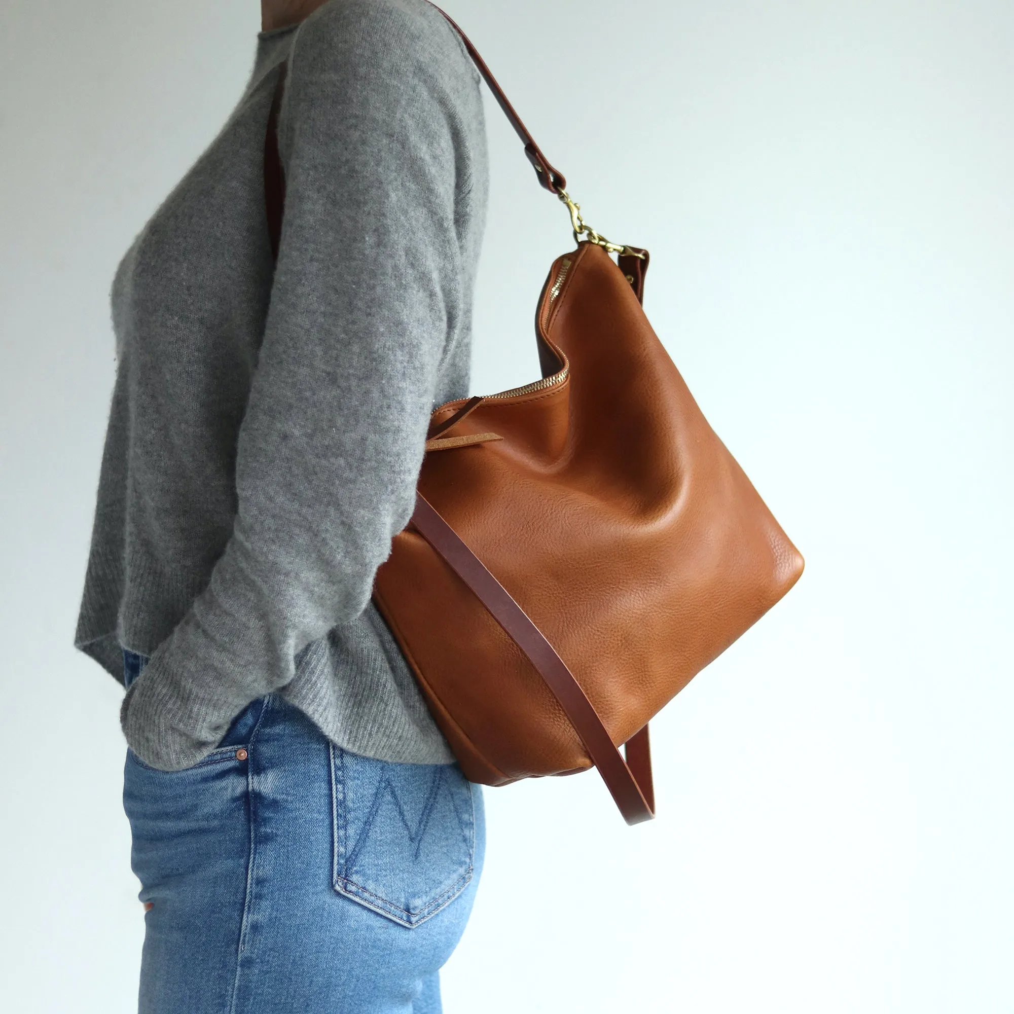 Large Slouchy Hobo Crossbody - Brown Pebble