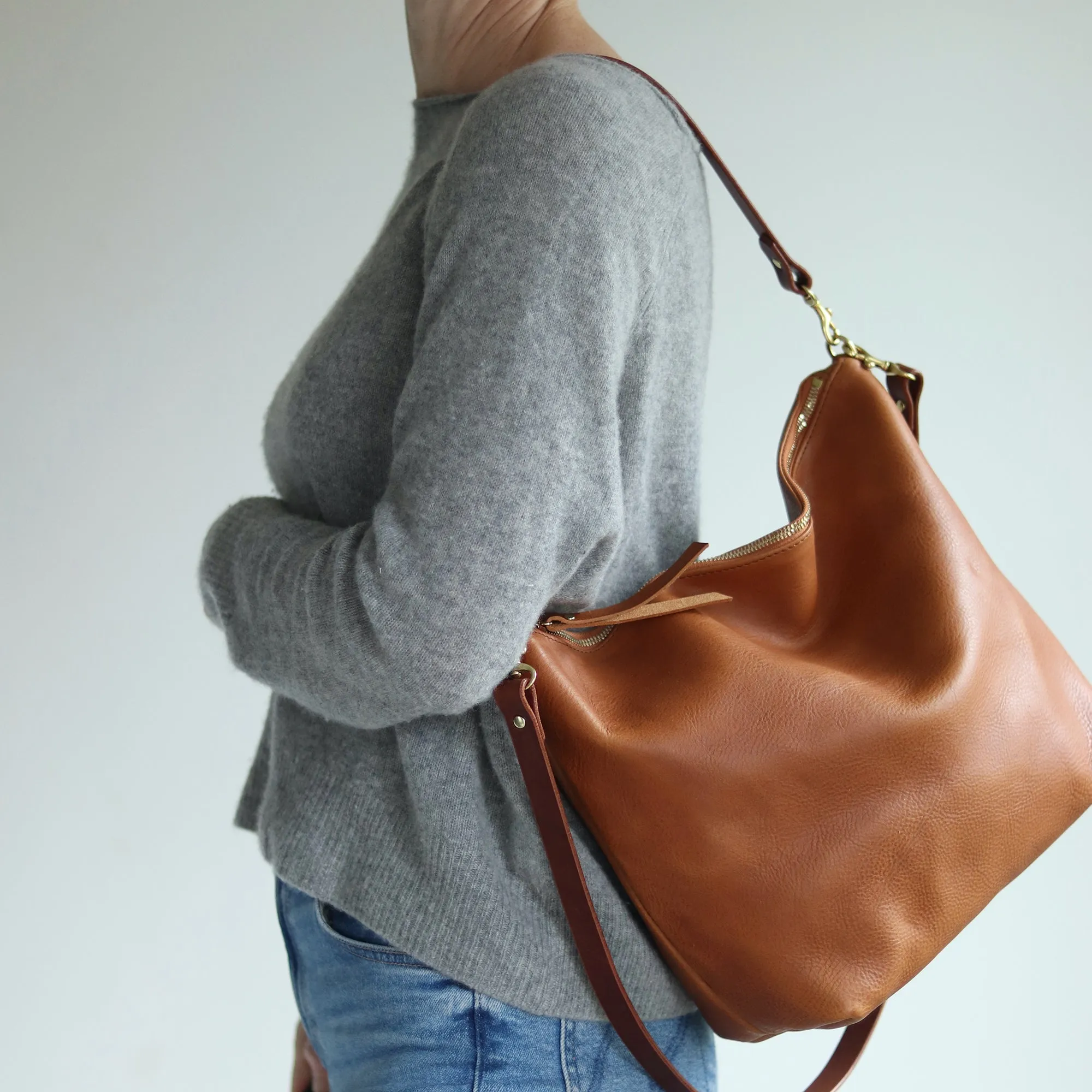 Large Slouchy Hobo Crossbody - Brown Pebble