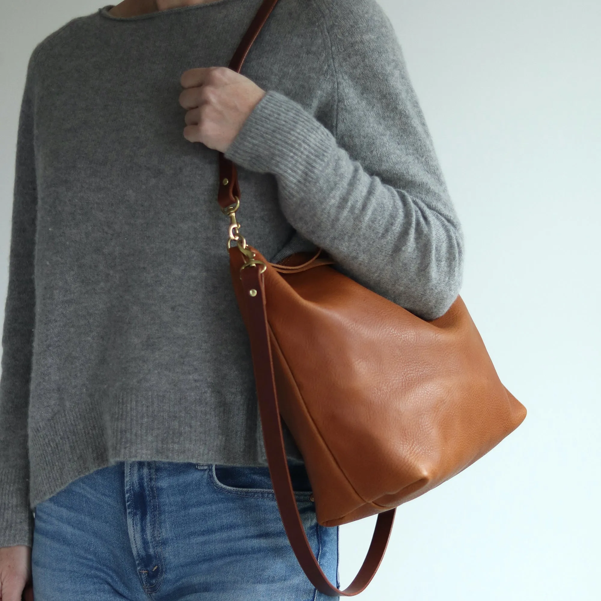 Large Slouchy Hobo Crossbody - Brown Pebble