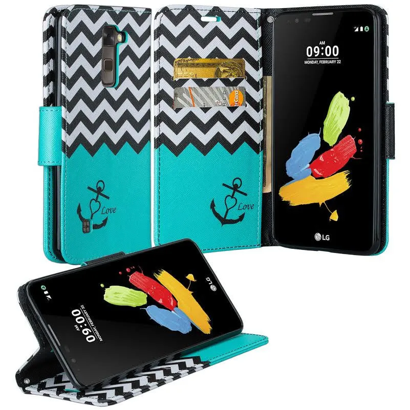 LG Stylo 2 Case, LG Stylo 2 V Wallet Case [Kickstand] Pu Leather Wrist Strap Wallet Case w/ ID & Card Slots & Pocket - Teal Anchor