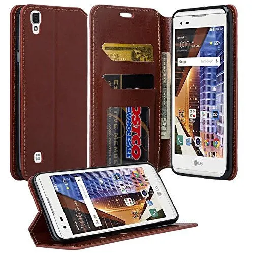 LG Tribute HD | X Style | Volt 3 Case, Pu Leather Magnetic Flip Fold[Kickstand] Wallet Case with ID & Card Slots - Brown