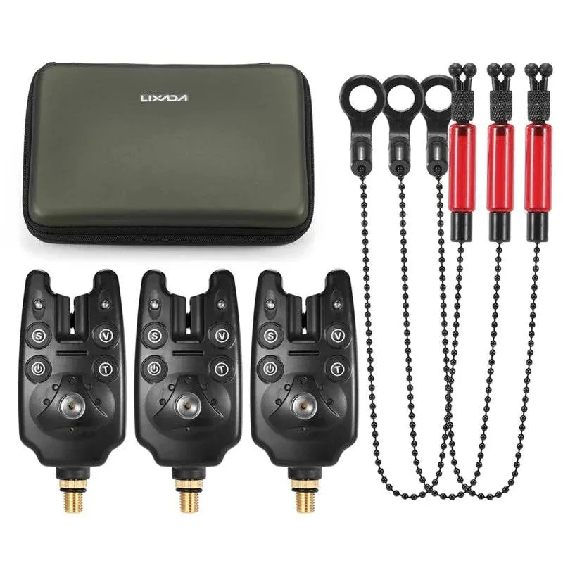 Lixada Fishing Bite Alarms Chain Alert Fishing Swinger Set Digital Fishing Alarm Kit Indicator Fishing Tackle with Zippered Box