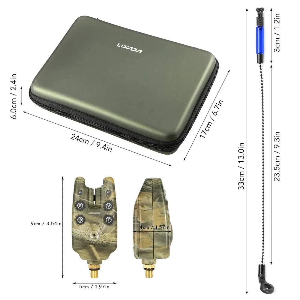 Lixada Fishing Bite Alarms Chain Alert Fishing Swinger Set Digital Fishing Alarm Kit Indicator Fishing Tackle with Zippered Box