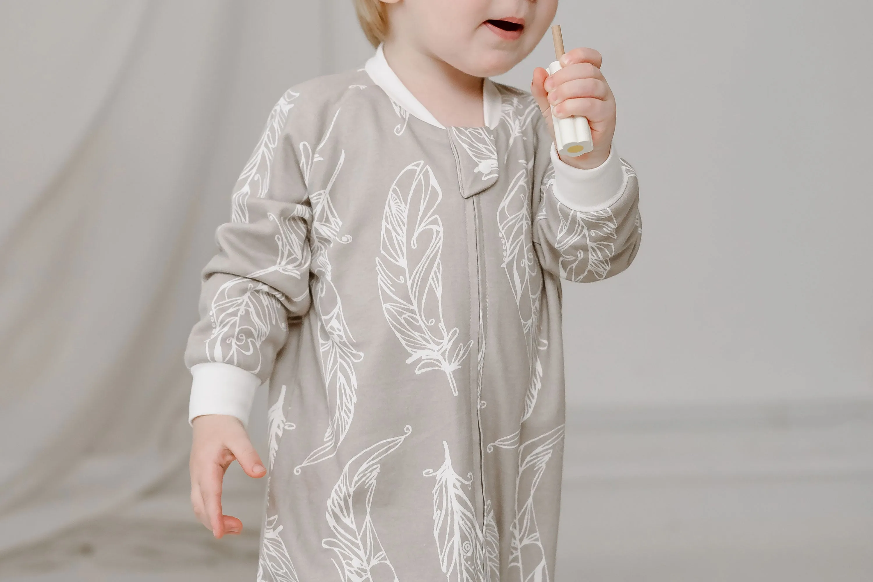 Long Sleeve Footed Sleep Bag 1.0 TOG (Organic Cotton) - Feather Grey