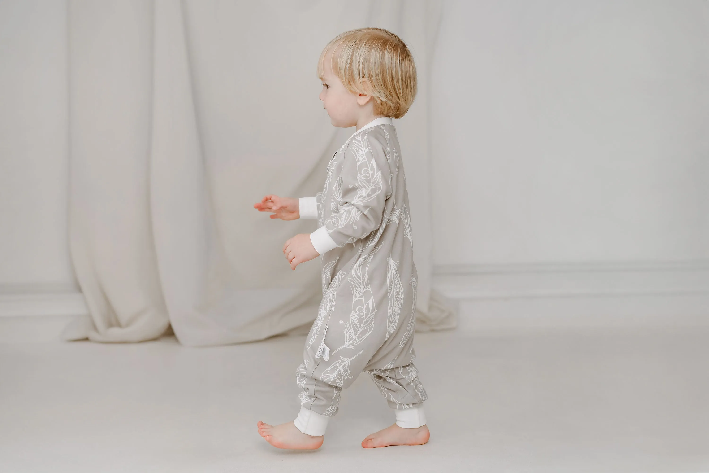 Long Sleeve Footed Sleep Bag 1.0 TOG (Organic Cotton) - Feather Grey