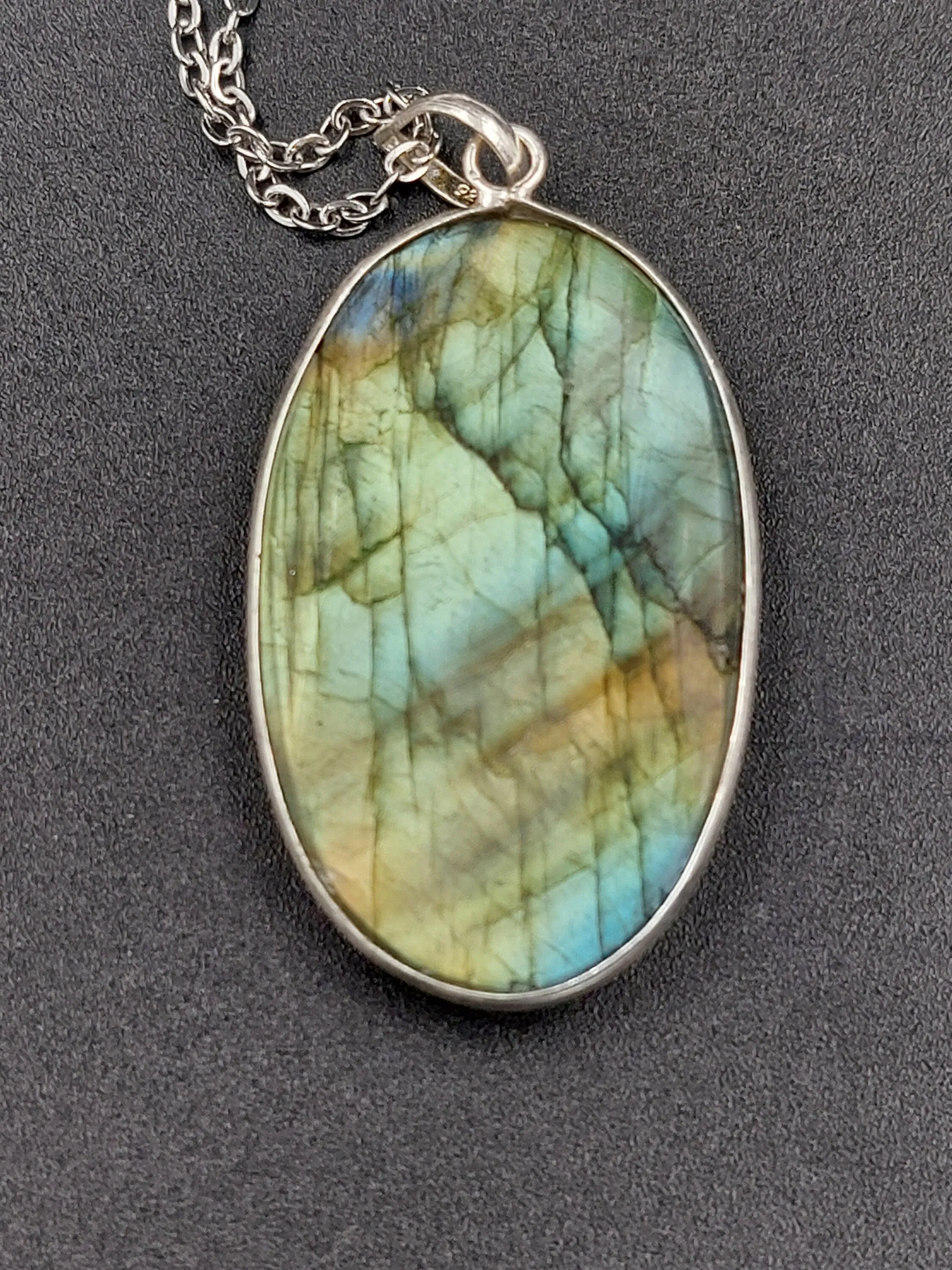 Luxury Labradorite Sterling Silver 925 Pendant Cabochon Cut Healing Crystal Accessories Zodiac Mineral Stone