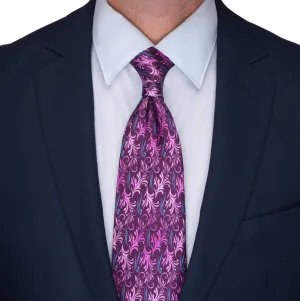 Magenta and Pink Acanthus Leaves Duchesse Silk Tie