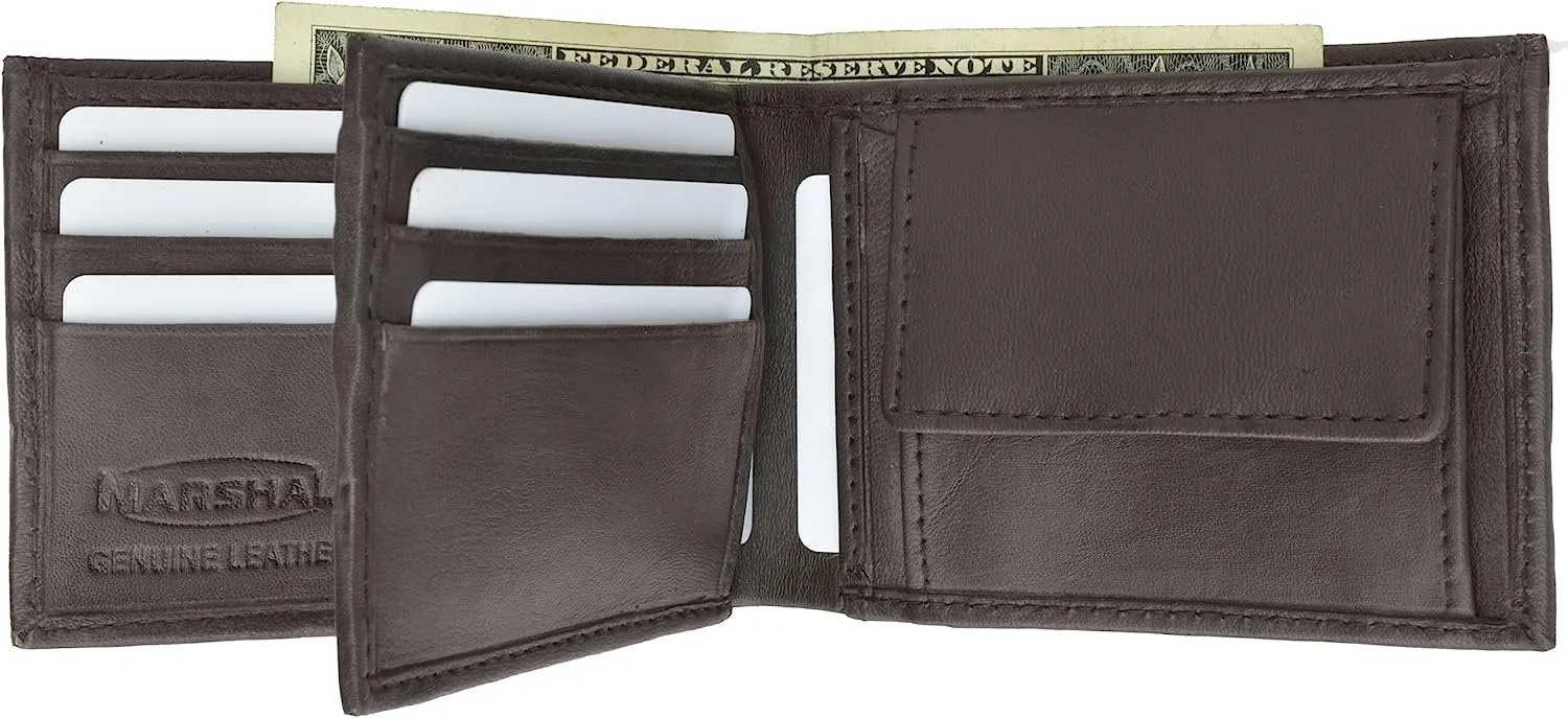 Marshal Center Flap 100% Lambskin Soft Leather ID Credit Card Bifold Wallet