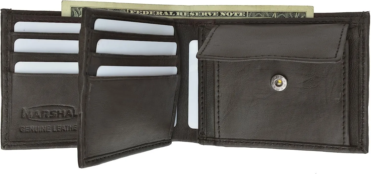 Marshal Center Flap 100% Lambskin Soft Leather ID Credit Card Bifold Wallet