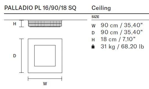 Masiero Palladio - Square Pendant or Flush Fitting