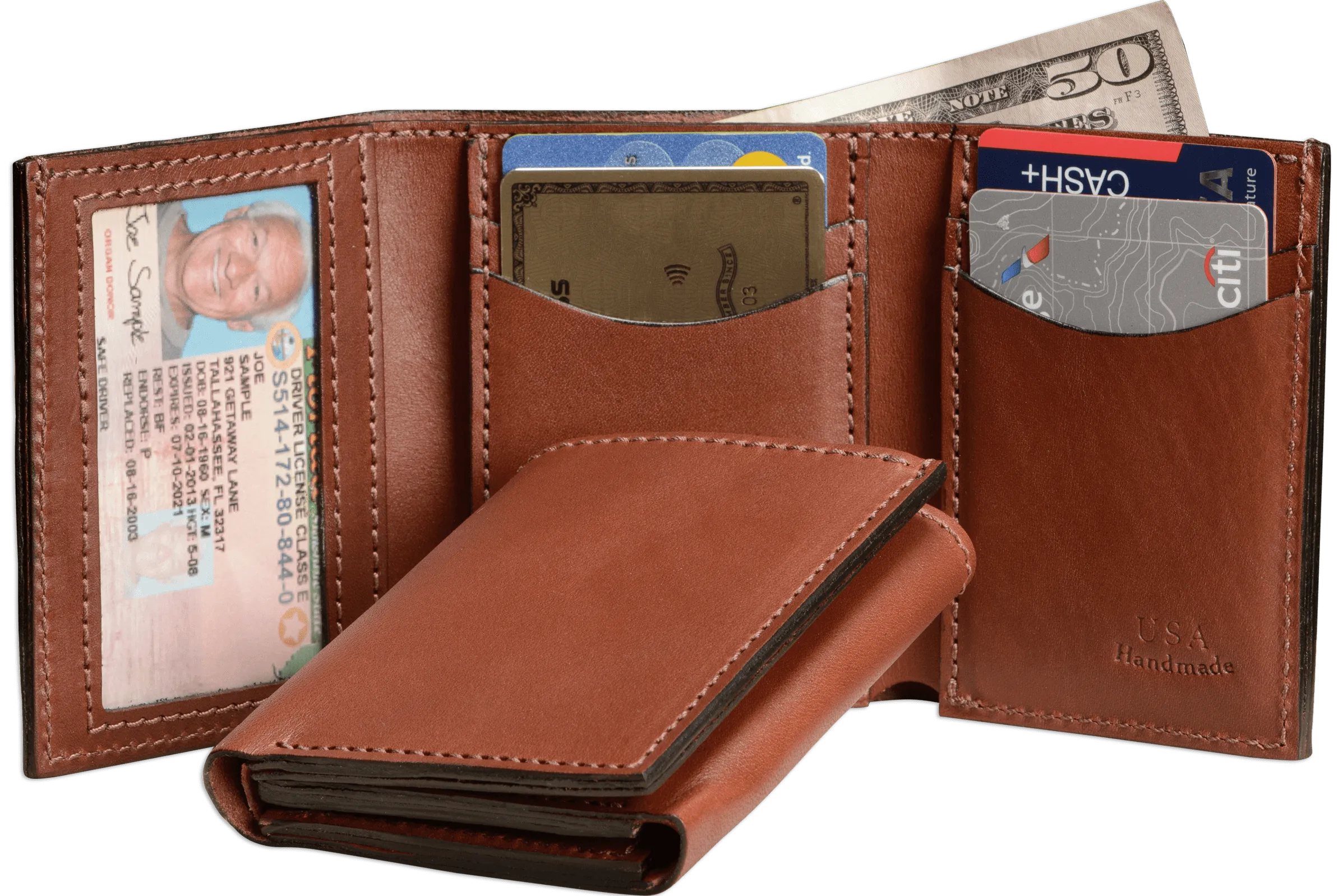 Medium Brown Premium Leather Trifold Wallet With ID Window