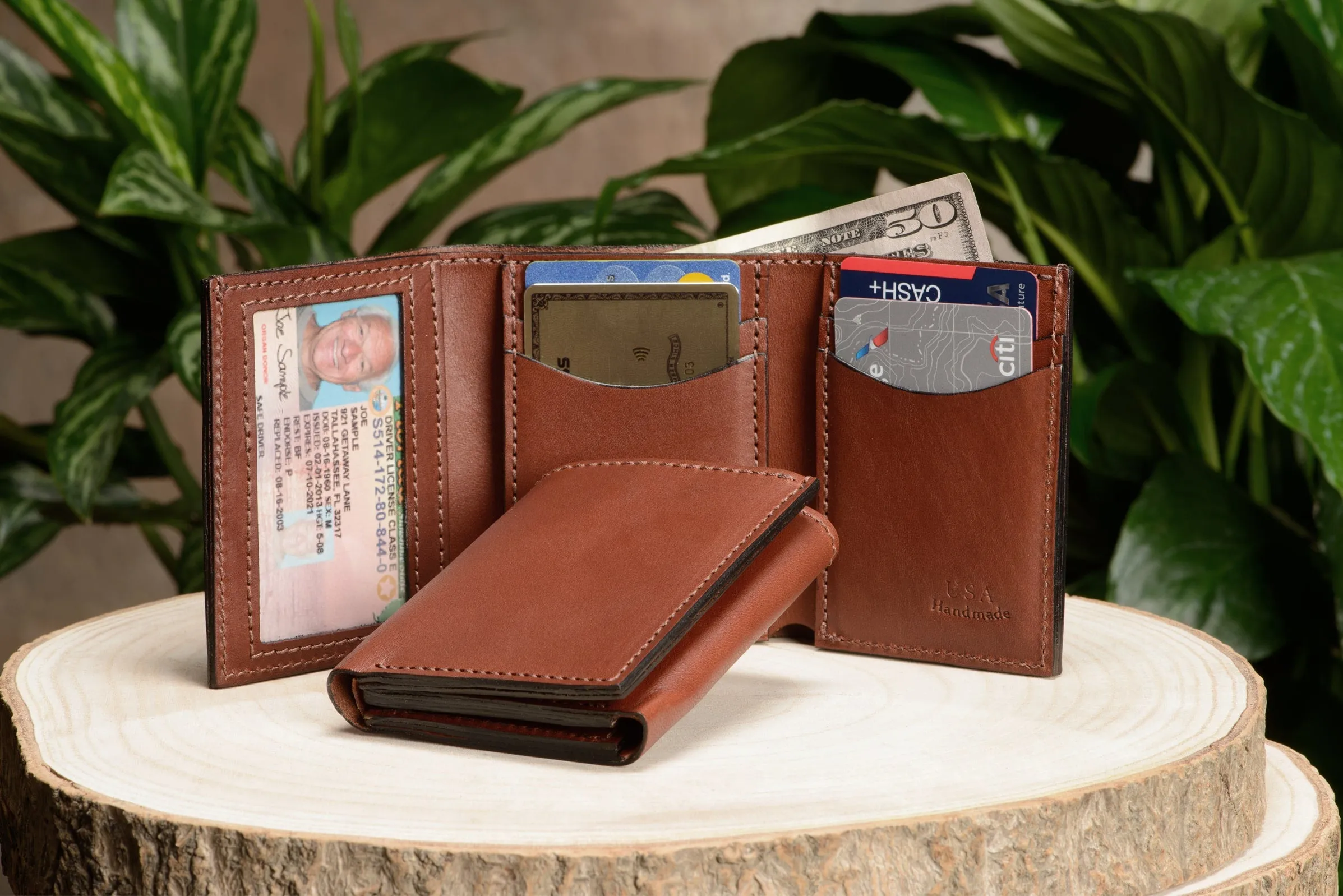 Medium Brown Premium Leather Trifold Wallet With ID Window