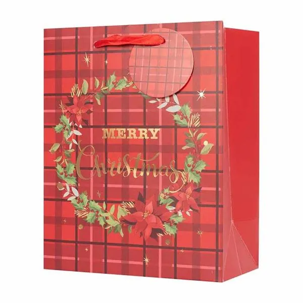 Medium Tartan & Berries Gift Bag - 18cm x 23cm x 10cm