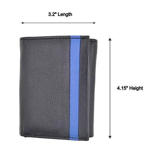 Men's Genuine Soft Leather RFID Trifold Wallet 2 ID Windows & Credit Card Holder Black RFID611288