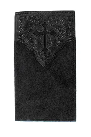 Men's Nocona Rodeo Wallet Black Roughout Cross - N5413501