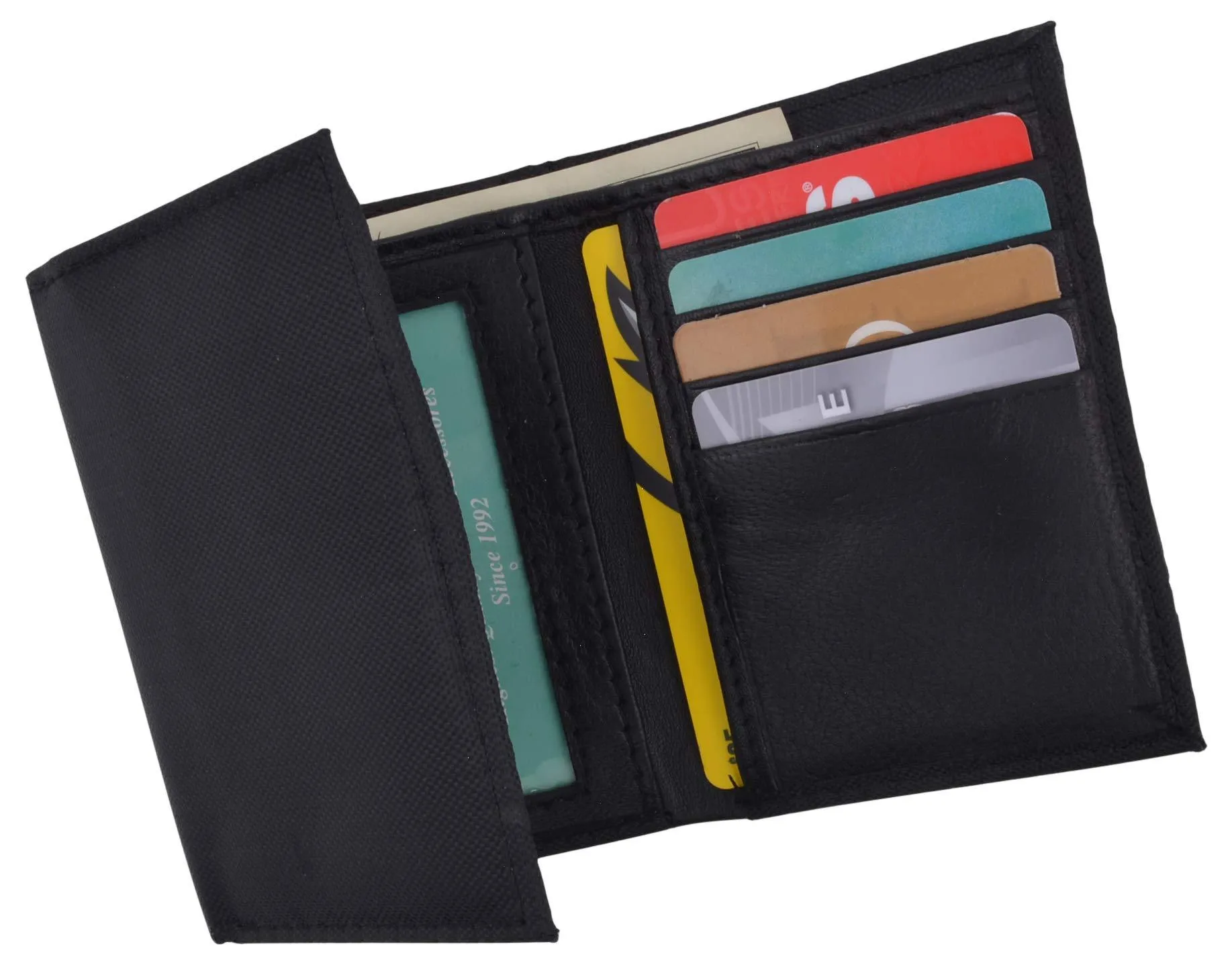 Men's Nylon Black Classic Trifold Credit Card ID Wallet with Leather Interior T55LI