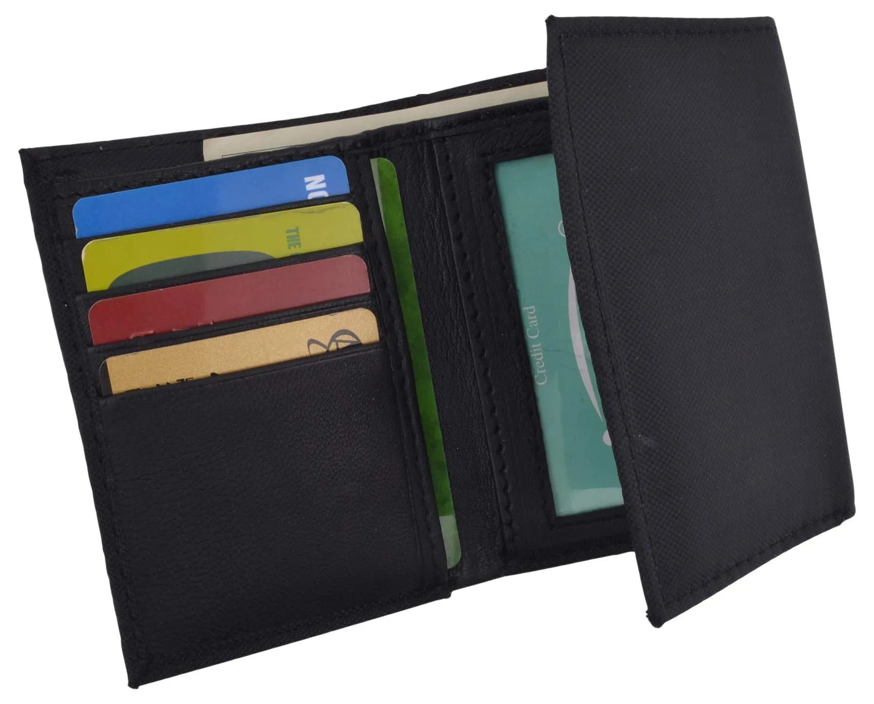 Men's Nylon Black Classic Trifold Credit Card ID Wallet with Leather Interior T55LI