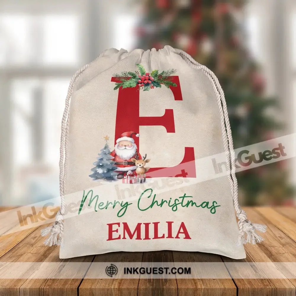 Merry Christmas Letter - Custom Name, Personalized String Bag, Christmas Gift, Family Gift