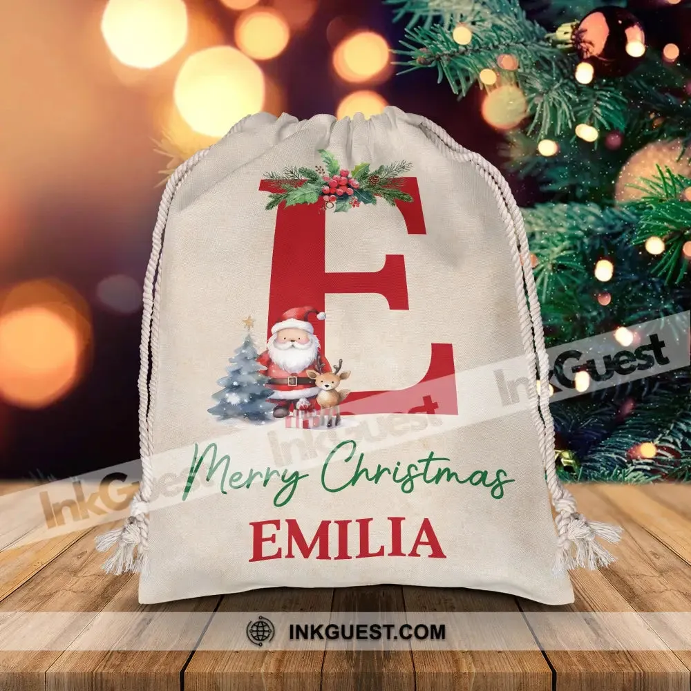 Merry Christmas Letter - Custom Name, Personalized String Bag, Christmas Gift, Family Gift