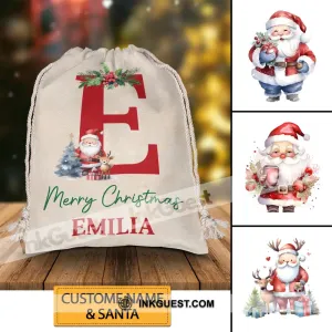 Merry Christmas Letter - Custom Name, Personalized String Bag, Christmas Gift, Family Gift