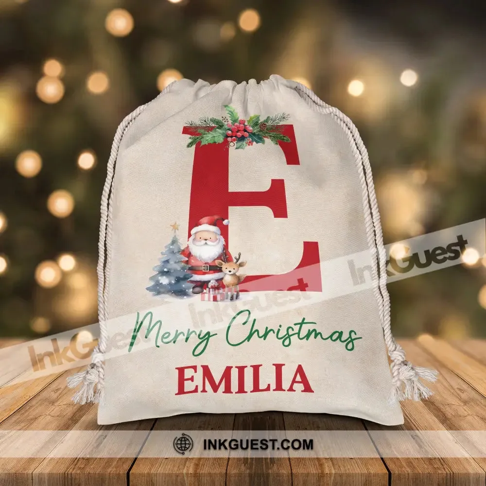 Merry Christmas Letter - Custom Name, Personalized String Bag, Christmas Gift, Family Gift