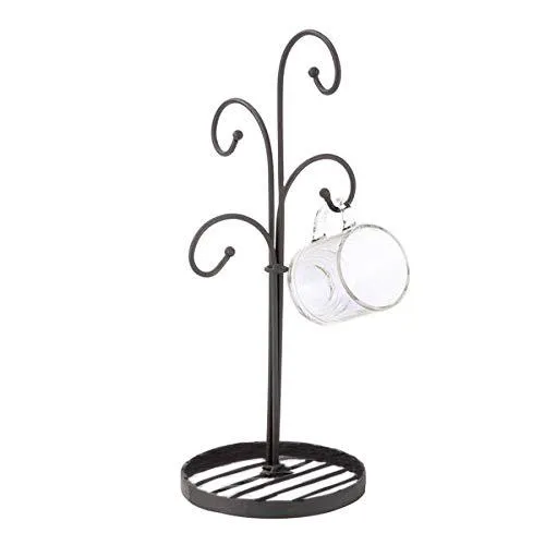 Metal Tea Coffee Cup Holder with 4 Arm Cup Hook Stand in Tree Shape