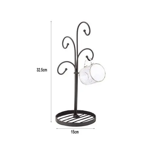 Metal Tea Coffee Cup Holder with 4 Arm Cup Hook Stand in Tree Shape