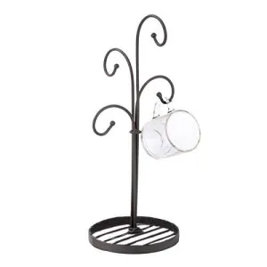 Metal Tea Coffee Cup Holder with 4 Arm Cup Hook Stand in Tree Shape