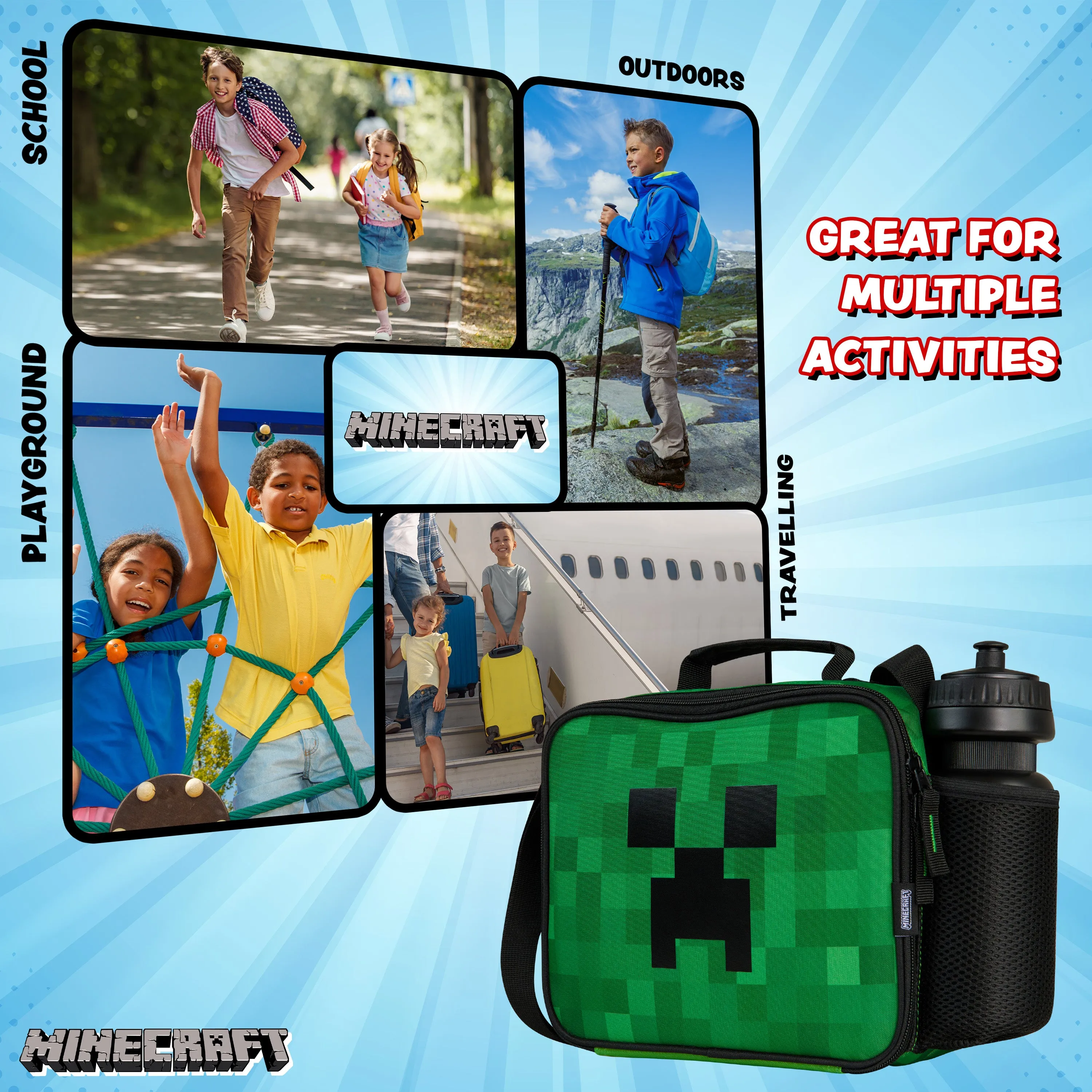 Minecraft Lunchbox for Boys, Bottle and Lunch Bag for School