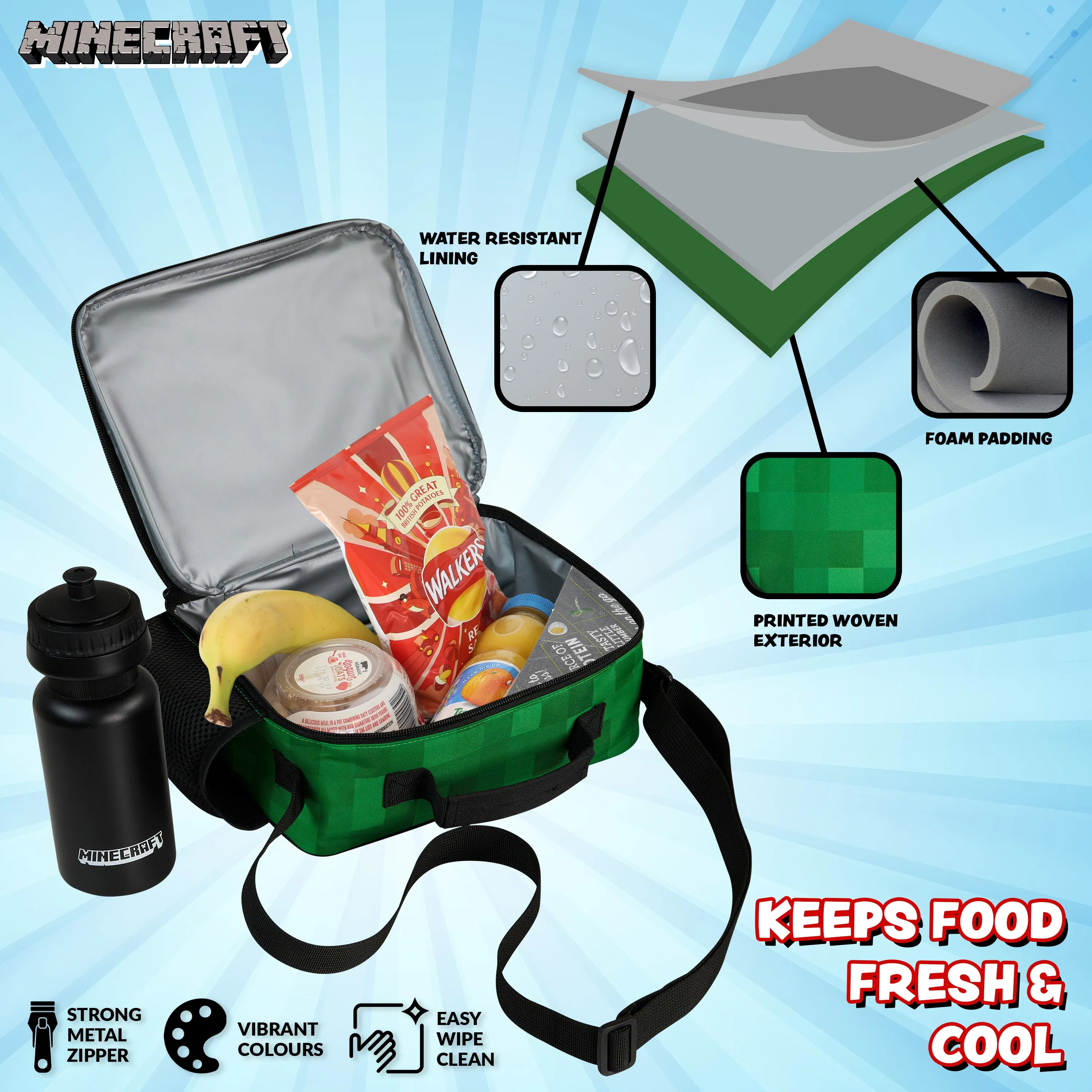 Minecraft Lunchbox for Boys, Bottle and Lunch Bag for School