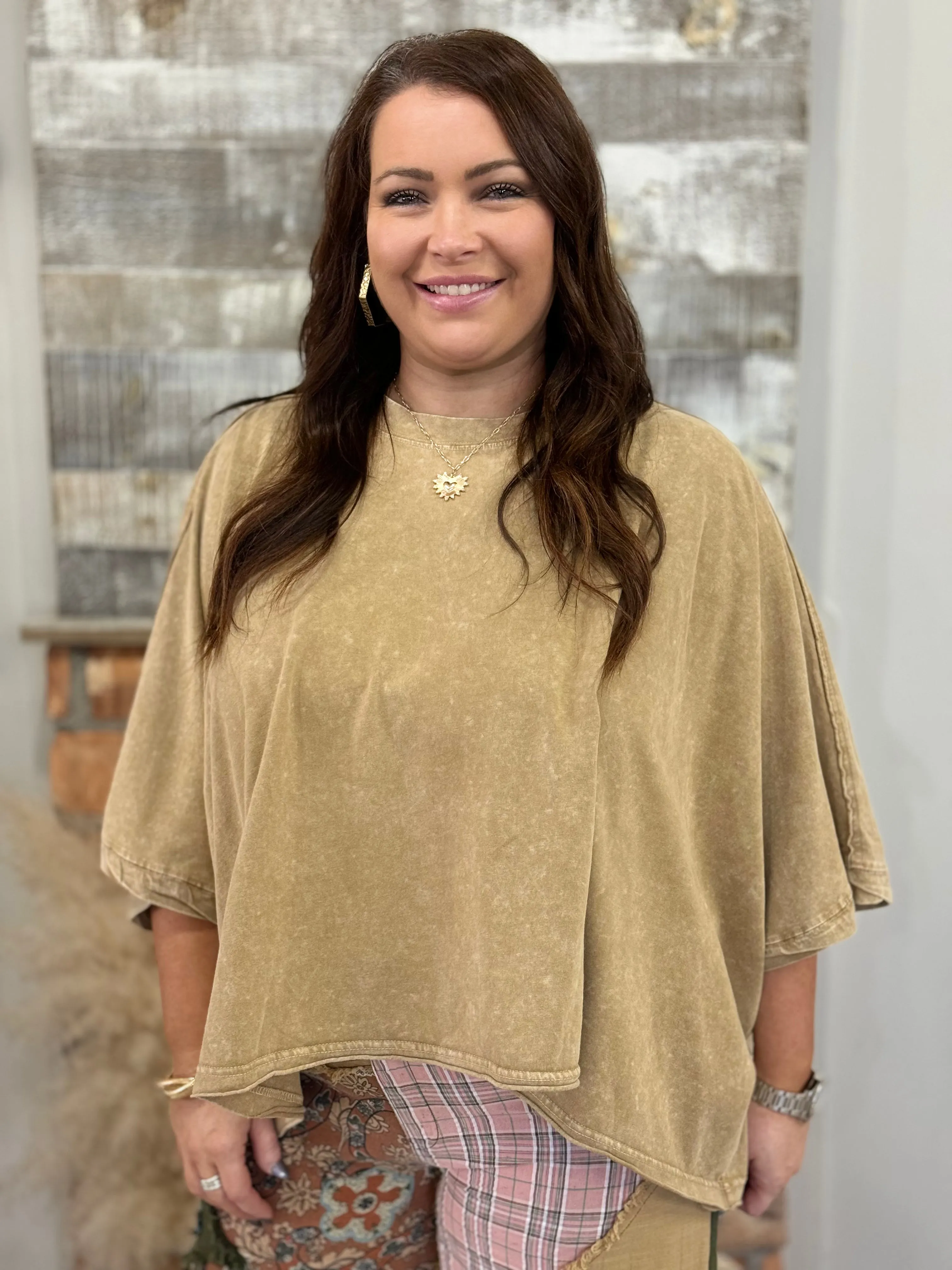 Mineral Washed Slouchy Tee in Taupe