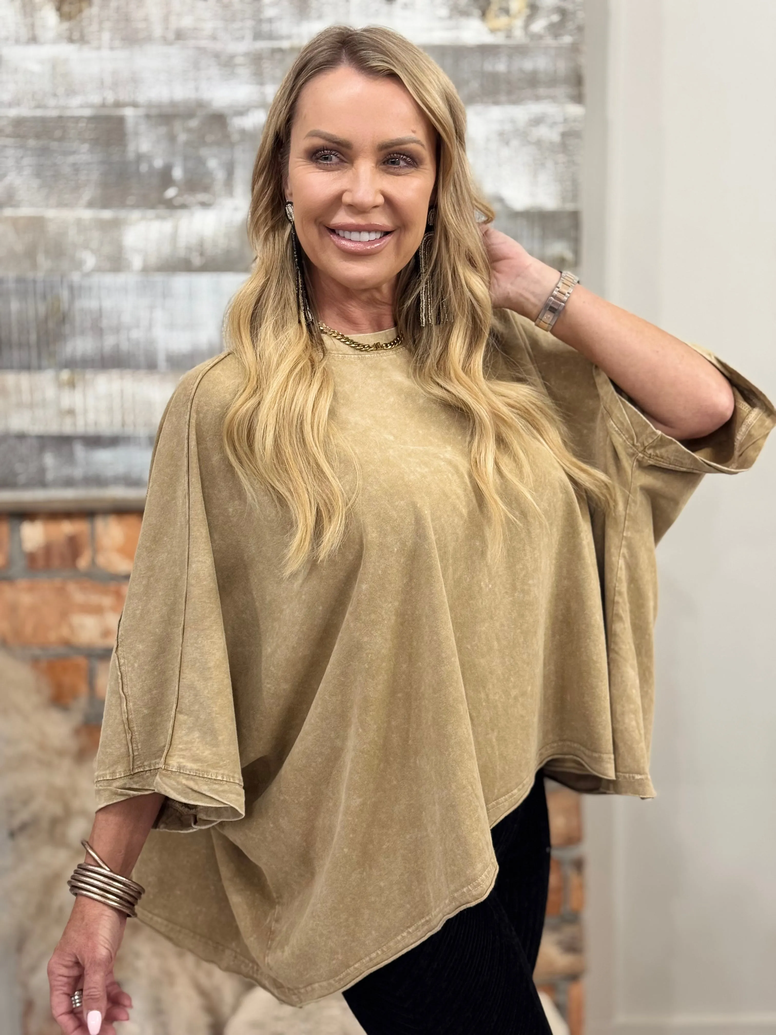 Mineral Washed Slouchy Tee in Taupe