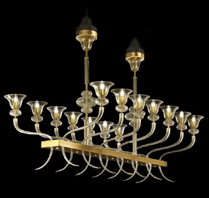 Modern Glass & Brushed Gold Dining Table Chandelier With 21 Lights