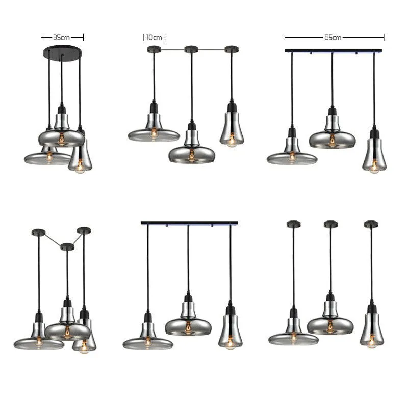 Modern Glass Pendant Lamp Grey Shadow Hanging Lights